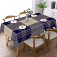 thumbnail image 3 of Khaki Navy Blue Tartan Plaid Rectangular Tablecloth 60"x86" with Lace Edge, Washable Durable Table Cover for Dining, Indoor Outdoor Home Restaurant Decor, 3 of 5