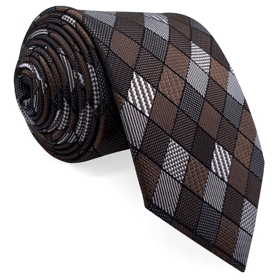 Neckties for Men Plaid Mocha Brown Grey Checked Suit Accessory Mens Tie Business Wedding Classic 57.5"