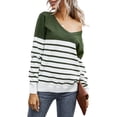 thumbnail image 3 of QELUSQELUS Women Long Sleeve V Neck Stripe Stitching Outwear Sweater Top, 3 of 4