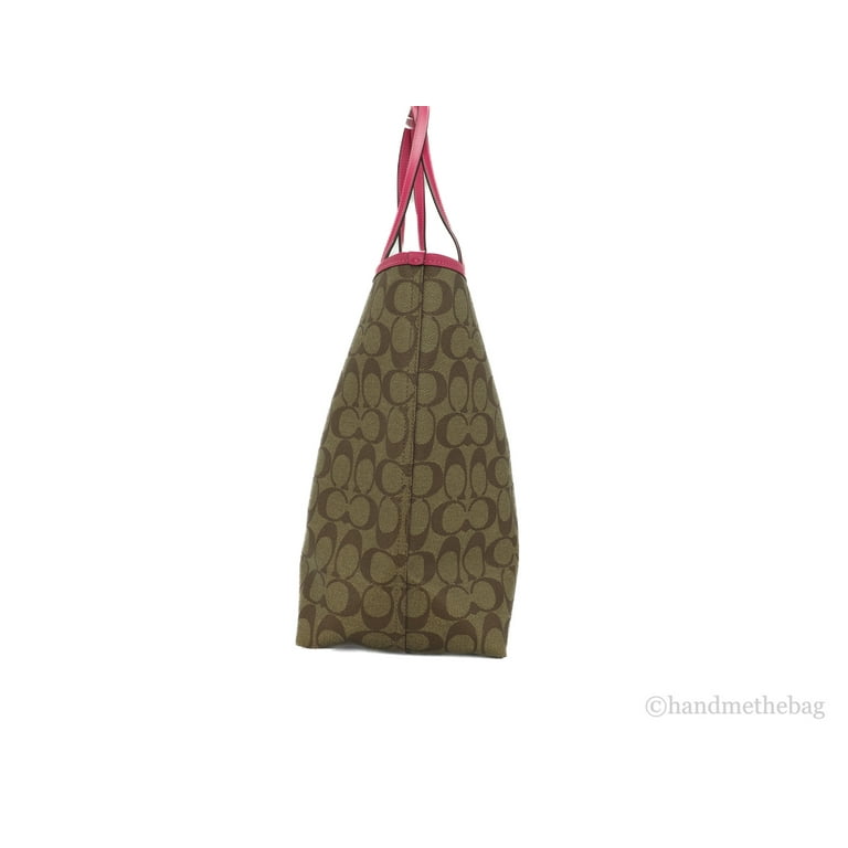 Coach 5696 City Tote Shoulder Bag in Khaki Bold Pink Signature Coated Canvas Walmart