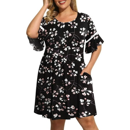 

Womens Sports Dress Women s Plus Size Dresses Round Neck Summer Casual Party Swing Dress With Pockets Womens Summer Nightgown