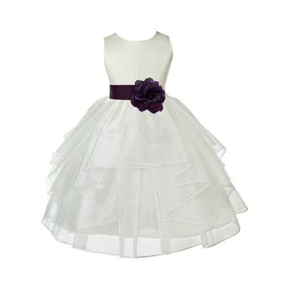 Ekidsbridal Satin Shimmering Organza Ivory Flower Girl Dress Bridesmaid Wedding Pageant Communion Ceremony Birthday Baptism 4613S 2
