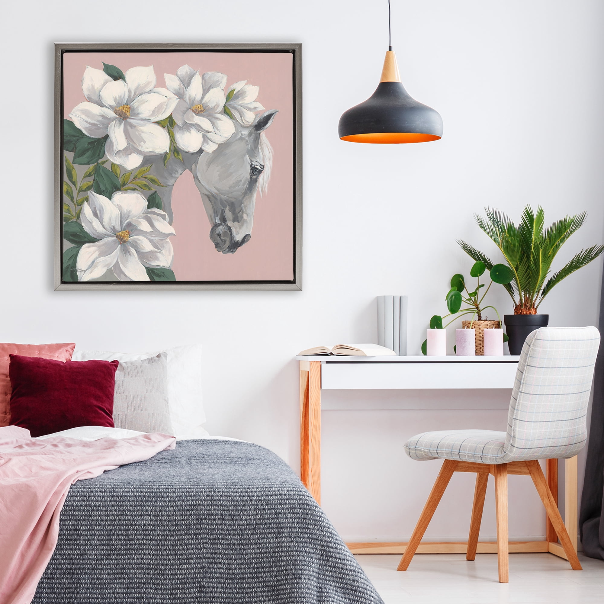 Stupell Industries Sweet Maggie Floral Horse Gray Framed Floater Canvas Wall Art, design by Michele Norman