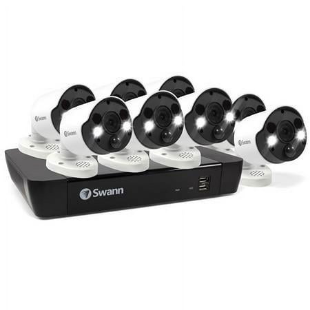 Swann - 8 Channel 2TB NVR, 8 x 4K PoE Cameras, w/Dual LED Spotlights, Color Night Vision & Free Face Detection - White