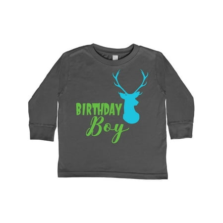 

Inktastic Birthday Boy Deer Head Antlers - Blue Green Gift Toddler Boy Girl Long Sleeve T-Shirt
