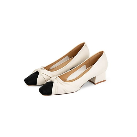 

Colisha Womens Pumps Slip On Dress Shoes Chunky Heels Work Lightweight Mid Heel White 5