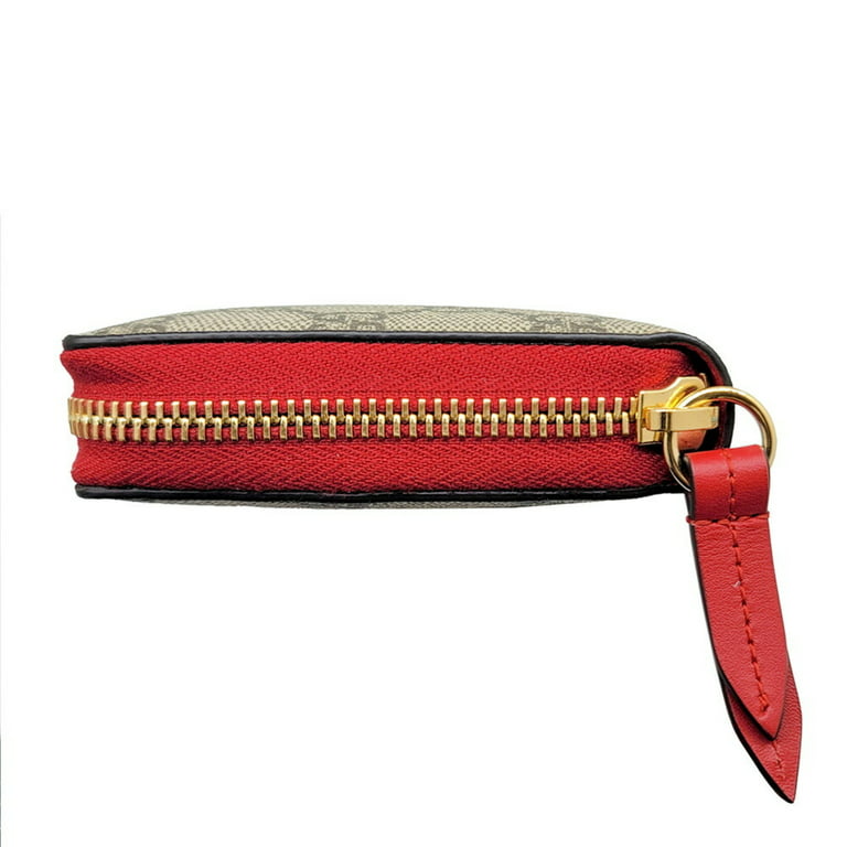 GUCCI Round Zipper Long Wallet GG Supreme Strawberry Beige Red