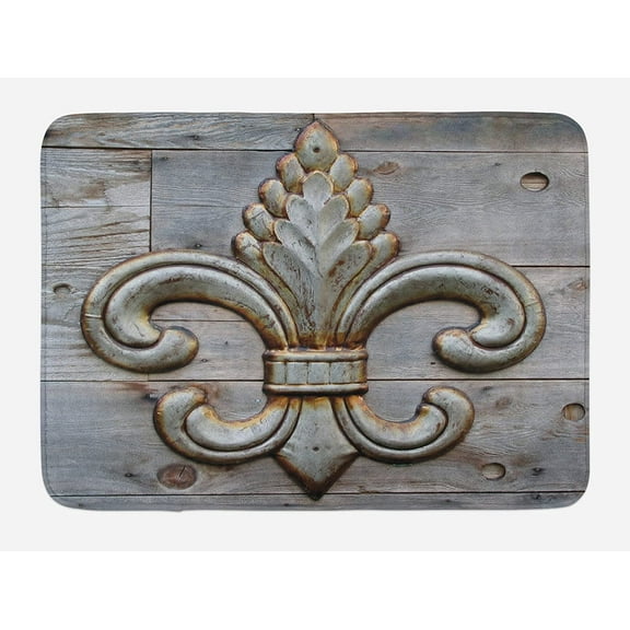 Fleur De Lis Bath Mat, Lily on Weathered Old Wooden Bathroom Rugs Soft Bath Rugs Non Slip, Washable Cover Floor Rug Absorbent Carpets Floor Mat Home Decor for Kitchen Bedroom 18x30In