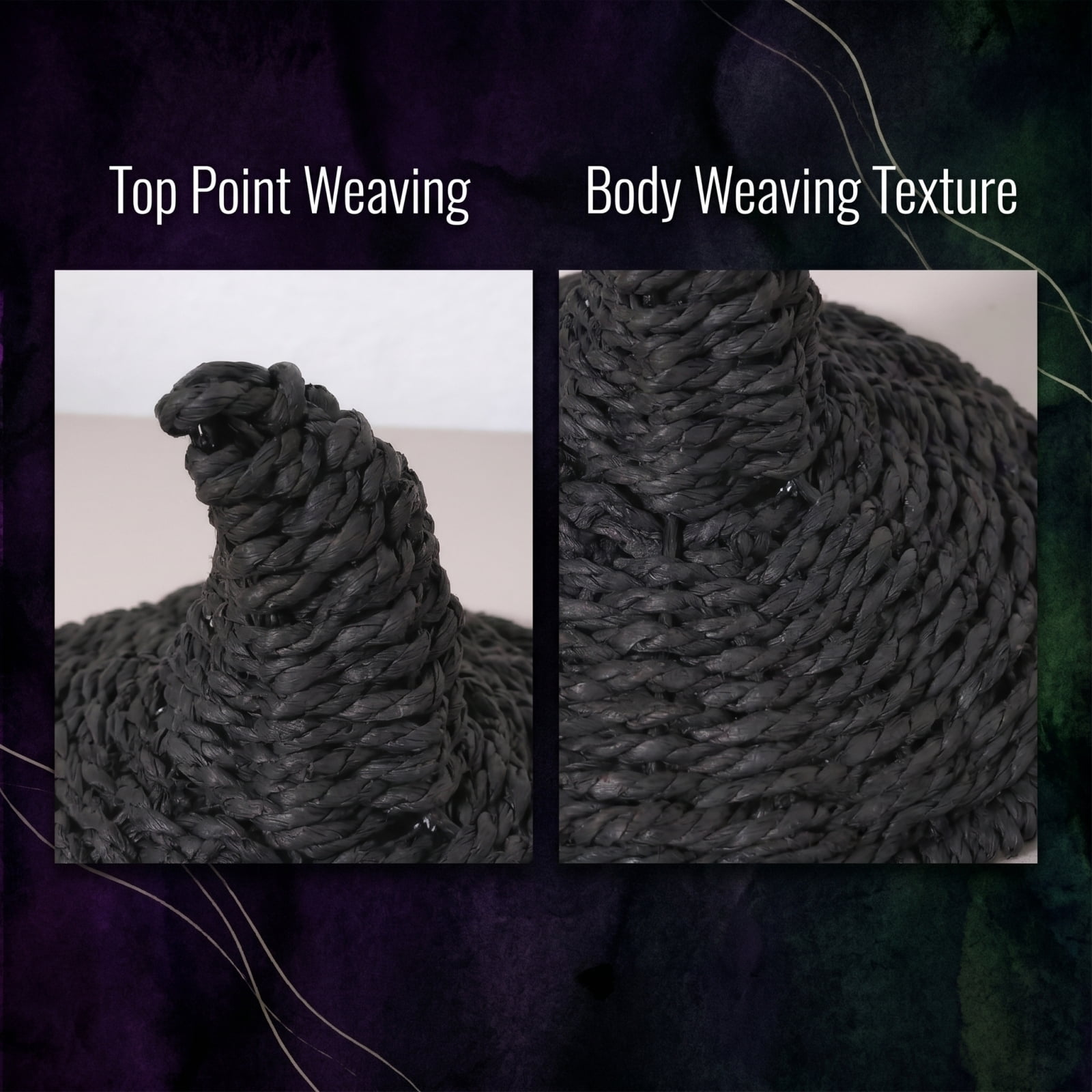 Halloween Rattan Witch Hat Decor, Wicker Wizard Hats Woven Witch Hat for Indoor Outdoor Halloween Party Supplies Home Bedroom Garden Patio Backyard Halloween Decorations, 4x6 Inch, Black