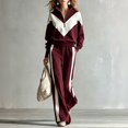 thumbnail image 2 of Szluipve Women’s Color Block Tracksuit 2 Piece Outfits Half Zip Stand Collar Chevron Patchwork Sweatshirt & Side Stripe Wide Leg Pants Casual Loungewear Set Wine M, 2 of 7