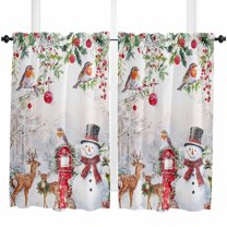 Christmas Kitchen Curtain 2 Panels Tiers Curtains 45 Inch Length, Snowman Elk Snowflake Xmas Botanical Curtains Rod Pocket Curtains Window Drapes Treatment Window Cafe Curtains