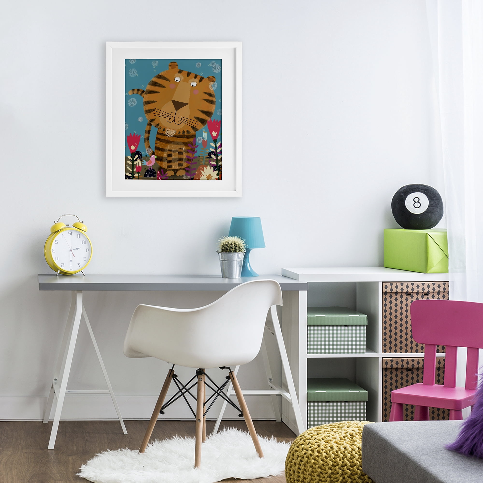 Stupell Industries Boho Tiger & Flowers White Framed Print Under Glass, design by Carla Daly