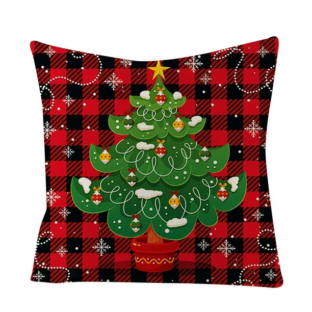 Aporta Alegría Festiva A Tu Hogar Con Esta Colorida Funda De Almohada Navideña A Cuadros Funda De Almohada De Sofá De Lino Con Estampado De Dibujos Animados
