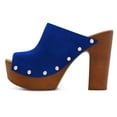 thumbnail image 2 of YDN Women Peep Toe Platform Slip on Mules Studded Chunky High Heel Slide Sandals Fashion Dressy Casual Clog Shoes Size 7 Blue, 2 of 4