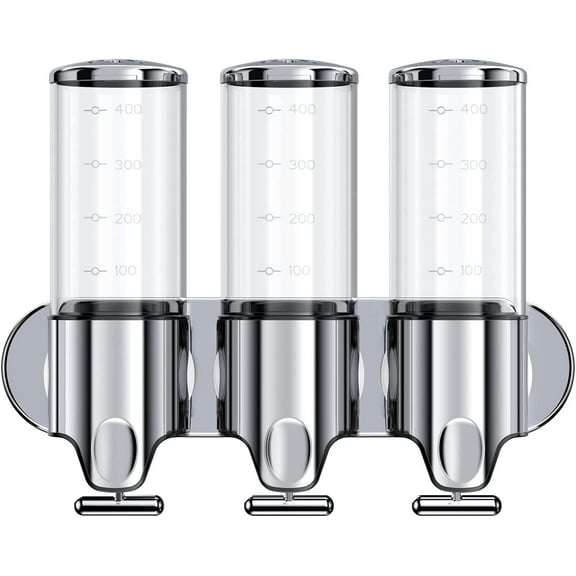 3 in 1 Chamber Wall Mounted Shower Pump Dispenser, Holds Shampoo, Soap, Conditioner, Shower Gel, for Bathroom Kitchen Hotel,Non-drilled Wall Distributor
