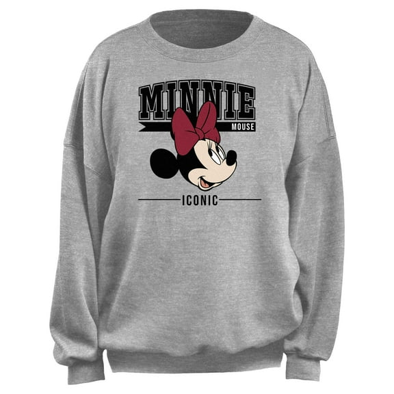 Junior's Minnie Mouse Iconic Collegiate Sweatshirt Heather Gray Medium