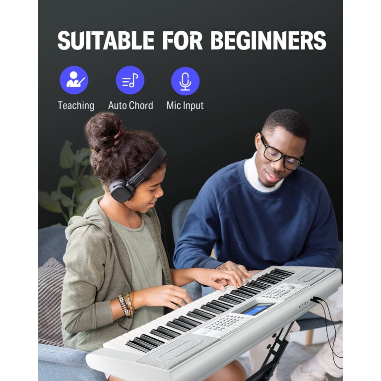 Donner DEK-610S 61-Key Keyboard Piano Starter Kit, White photo 6