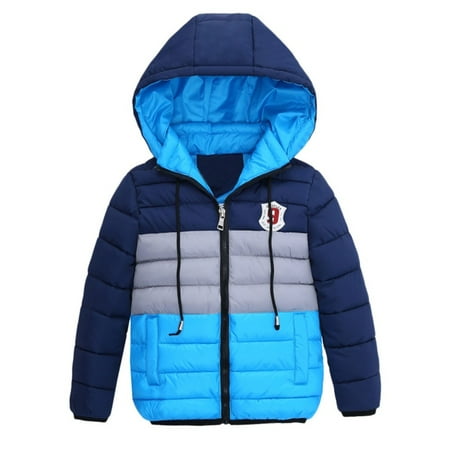 

Yubatuo Winter Child Kids Striped Printed Hoodie Zipper Coats Keep warm Jacket Blue L/110