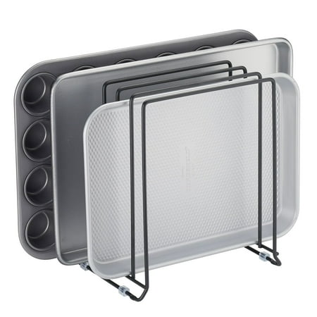 mDesign X-Large Steel Storage Tray Organizer Rack for Kitchen Cabinet - Divided Holder with 5 Slots for Skillets  Frying Pan  Pot Lids  Cutting Board  Baking Sheets - Concerto Collection - Black