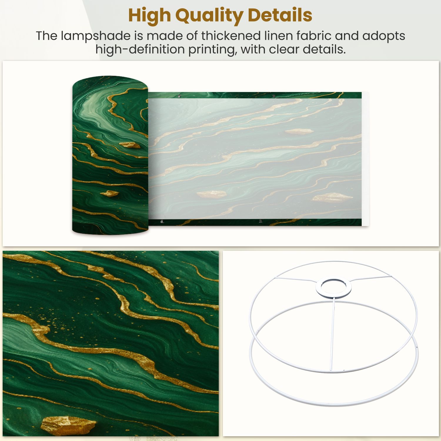 Linen Drum Lampshades Abstract luxury marble art marbling texture Green gold 3d 13"x13"x10" Light Shade for Table Lamps Floor Lamp Shades Lampshade Replacement Assembly Required
