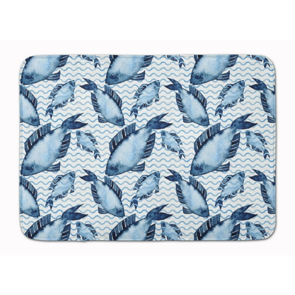 Beach Watercolor Fishes Machine Washable Memory Foam Mat