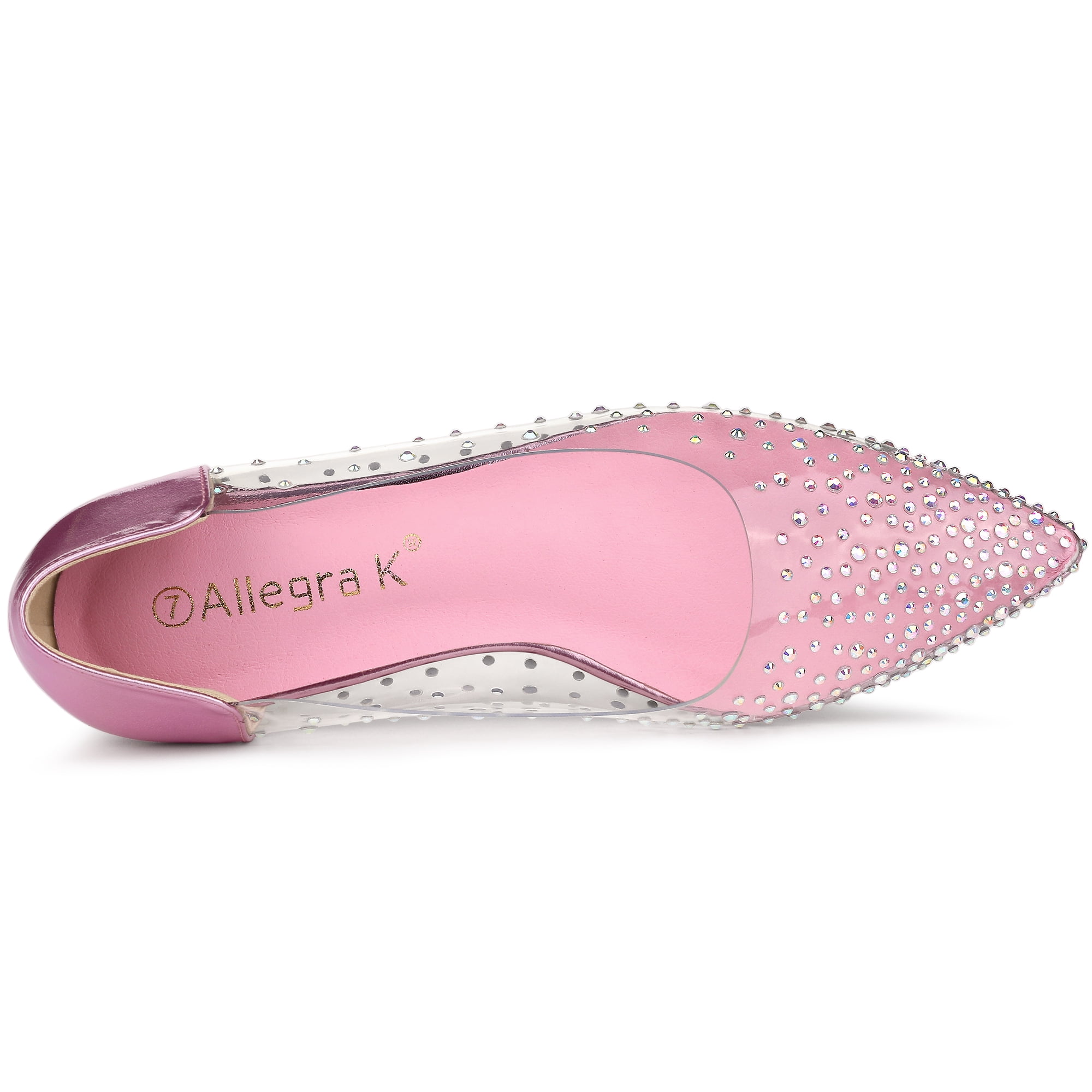 Unique Bargains Women's Pointed Toe Clear Rhinestone Ballet Flats