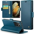 thumbnail image 1 of WWS-for Samsung Galaxy S21 Ultra Wallet Case with Card Holder, Kickstand RFID Blocking Magnetic Closure Shockproof Protective PU Leather Case for Samsung S21 Ultra Flip Case Wallet - Blue, 1 of 4
