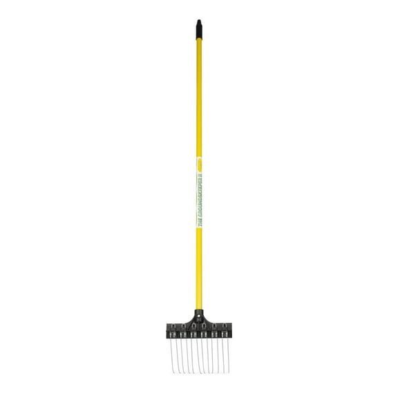 THE GROUNDSKEEPER II Shrub Rake 55-inch Lightweight Fiberglass Handle, 9-inch Head, Durable Steel Tines for Gardening, De-thatching or Professional Landscaping