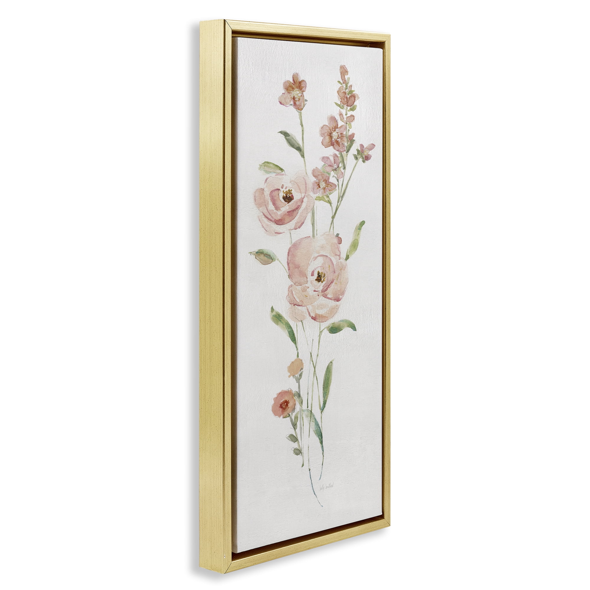 Stupell Industries Pastel Rose Sprigs Botanical & Floral Painting Gold Floater Framed Art Print Wall Art, 15 x 31