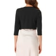 thumbnail image 3 of INSPIRE CHIC Women's 3/4 Sleeve Shrug Collarless Pleated Open Front Cropped Cardigan XS Black, 3 of 6