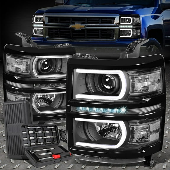 FOR 14-15 CHEVY SILVERADO LED DRL U-BAR BLACK/CLEAR PROJECTOR HEADLIGHT TOOL SET