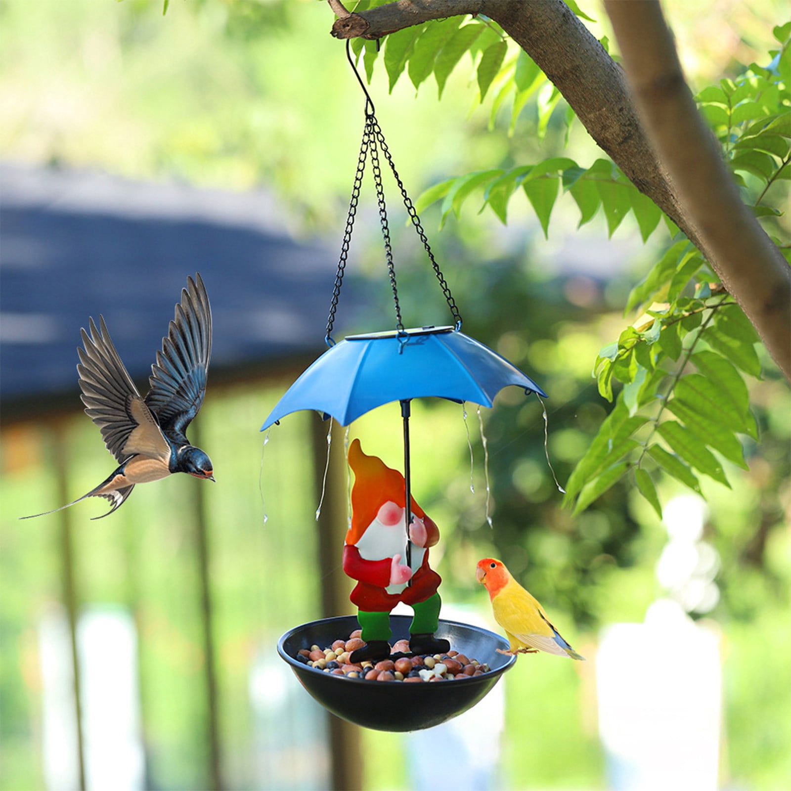 Nkmbld Hanging Bird Feeder for Outdoors, Solar Powered Garden Hanging Hummingbirds Feeder for Outside Patio Lawn Yard Decoration