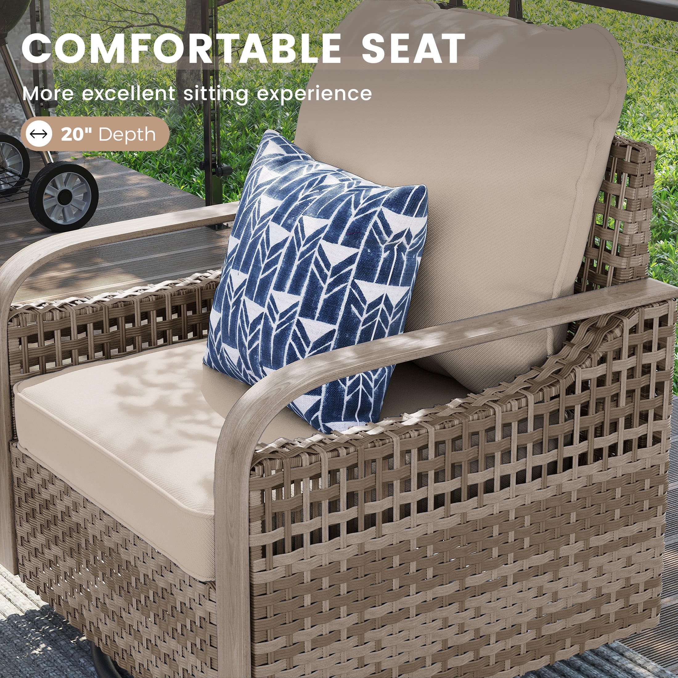 Poteban Outdoor Patio All Weather Wicker Furniture Sets,with Coffee Table, Sofa, Swivel Rocking Chair and Ottoman,for Pool, Backyard, Garden, 8 Pieces