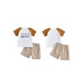 thumbnail image 2 of BemeyourBBs Toddler Baby Boy Summer Clothes Daddy's Mini Baby Boy Outfit Casual Letter Print Crew Neck Short Sleeve Tops and Plaid Shorts Set, 2 of 9