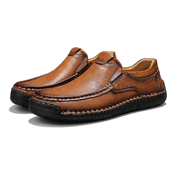 Domuza Orthopedic Shoes Men for Balance, Men's Waterproof Orthopedic Driving Shoes Summer Genuine Leather Handmade Slip-On Loafers Light Brown 11 (EU-47)