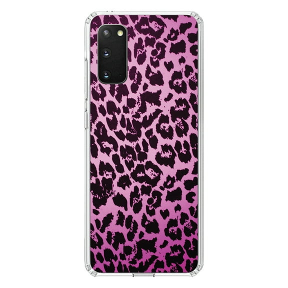 DistinctInk Clear Shockproof Hybrid Case for Galaxy S20 PLUS / 5G (6.7" Screen) - TPU Bumper, Acrylic Back, Tempered Glass Screen Protector - Pink Purple Leopard Skin Spots