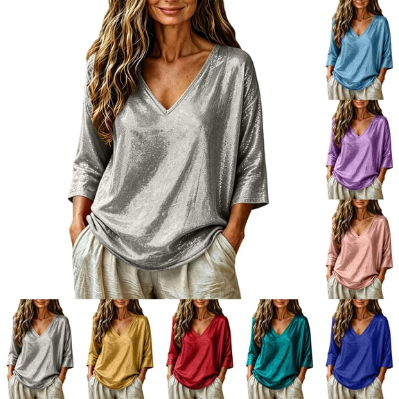 YuXingFu Women's Tops, Tees & Blouses V-Neck Pleated Ruffle Hem for Casual Pink S