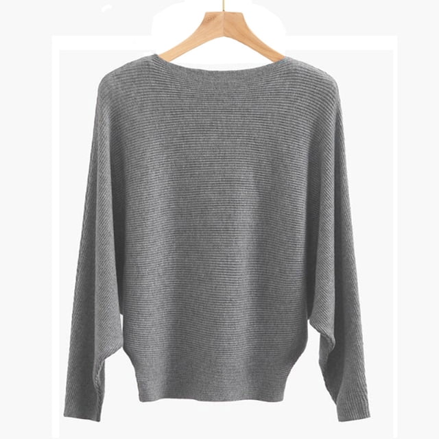Suéter suelto con mangas de murciélago y hombros descubiertos para mujer, suéter liso, suéter de punto, tops