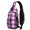 Purple and White Checkered Pattern, variant on Pink and Red Checkered Pattern Sling Backpack, Cycling Sling Bag with Earphone Port, Multi Pocket Design Gift Ideas for Travel Shopping