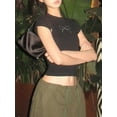 thumbnail image 2 of FEORJGP Women Summer Slim Crop Tops Ladies Short Sleeve T-shirt Crew Neck Shirt Hot Fix Drill Bowknot Blouses Streetwear, 2 of 7