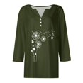 thumbnail image 5 of WTOBBY Women's Fashion Basic V-Neck T-Shirt with Printed Pattern, 3/4 Sleeve, and Button Detail, Ideal for Weekend Wear, Spring Fall Season, Casual Occasions, and Everyday Comfort,Green XL, 5 of 6