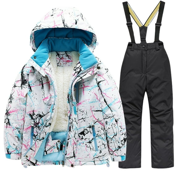 Ruyang Boys Girls Snow Suit Winter Fleece Lined Snowsuit Padded Warm 2 Piece Outfits Zip Up Hooded Ski Jacket Pants Set
