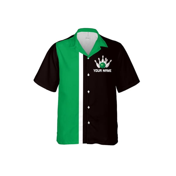 Personalized Name Bowling Hawaiian Shirts for Men and Women, Bowling Hawaii Shirts for Team Bowling, Bowling fan Gift (Green, S)