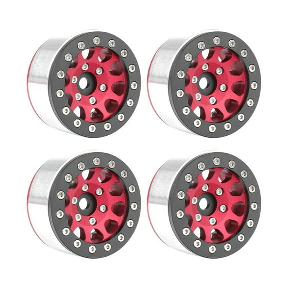 Red Black Edge 4 Pcs 1.55 Inch Metal Wheel Model Car Parts for Axial SCX10 Ghost TRX4 TRX6 D90 1/10 RC Crawler Car