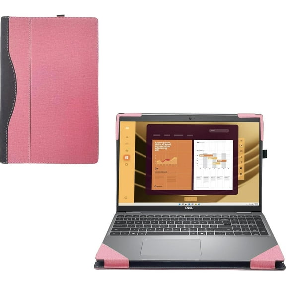 Laptop Cover Case for Dell Latitude 5550/5540/5530/5520 2021~2024[not Compatible with Any Other Model] .2-in-1 PU Leather Detachable Notebook Sleeve Computer Bag Protective（Pink）