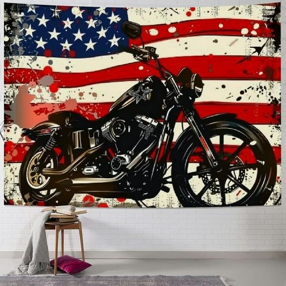 Orinice  Teen Dirt Bike Tapestry for Kids Boys Men, Motocross Rider Extreme Sports Tapestry Art Room Decoration, American Flag Wall Carpet Cool Speed Motorcycle Porch Hanging,  40x30inch