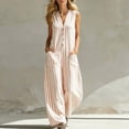 thumbnail image 2 of Guluxicc Womens Linen Jumpsuit Sleeveless Casual Wide Legs Rompers Baggy Button Down V Neck Summer Overalls with Pockets, 2 of 7