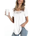 thumbnail image 2 of 2026 ! asdoklhq Juniors Plus Tops & T-Shirts,Women's Lace Patchwork Printed Round Neck Short Blouse Tops, 2 of 9