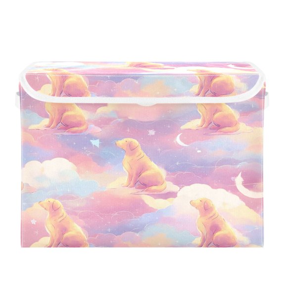 Storage Box With Lid 16.5x12.6x11.8In Foldable Stacked Household Storage Box Pink Dog