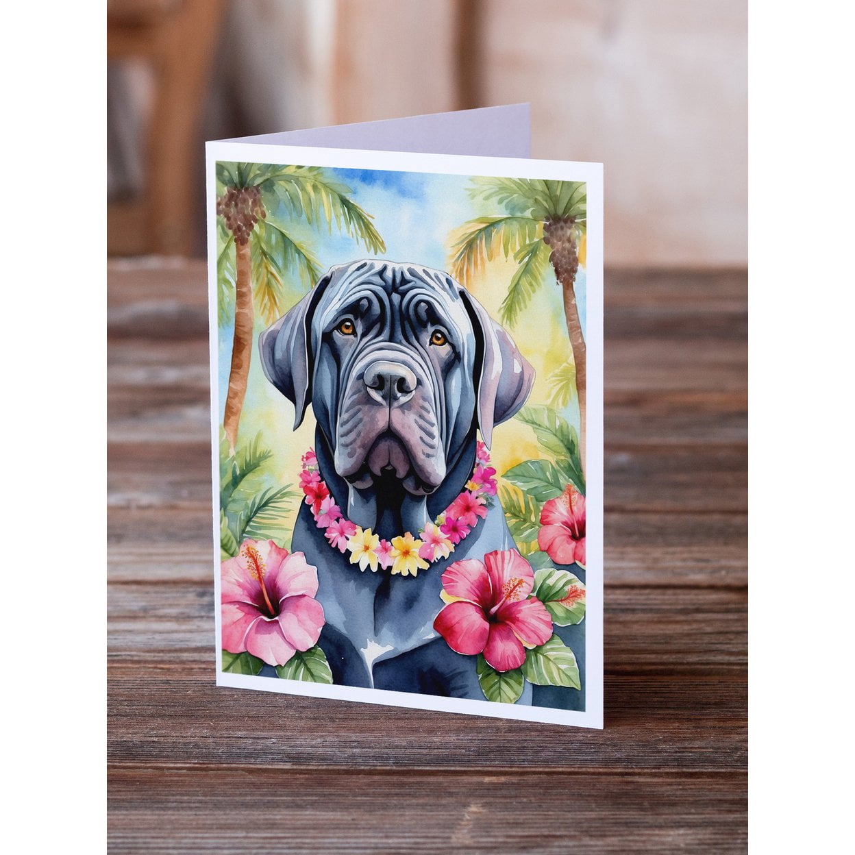 Neapolitan Mastiff Luau Greeting Cards Pack of 8 7 in x 5 in
